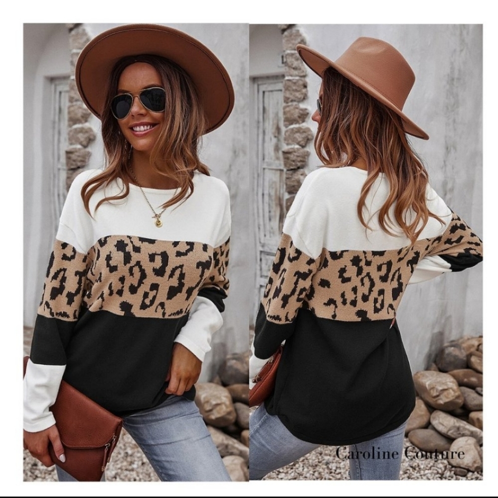 Colorblock Leopard Print Sweater - Picture 2 of 3